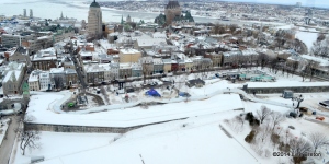 Une vue de la Ville de Québec avec la piste du Red Bull Crashed Ice 2014 appelée la Grande Muraille